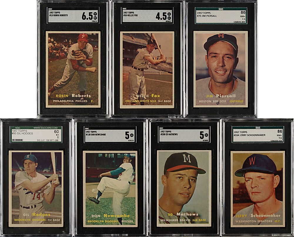 1957 Topps SGC-Graded Collection (7) Including Eddie Mathews, Gil Hodges, and Robin Roberts