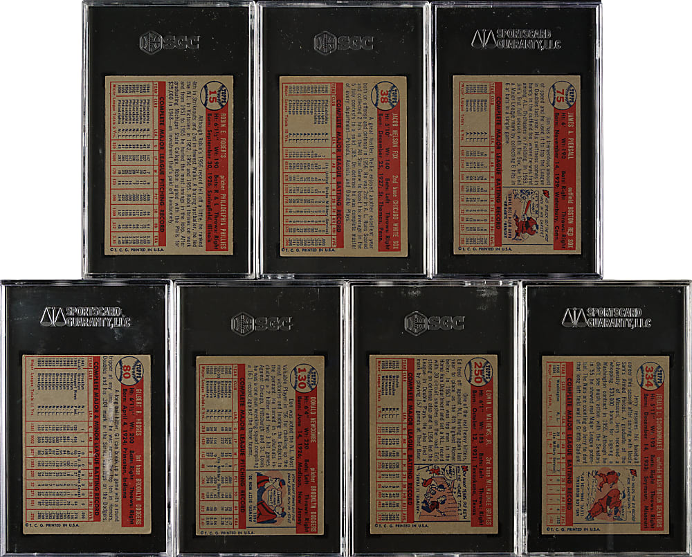 1957 Topps SGC-Graded Collection (7) Including Eddie Mathews, Gil Hodges, and Robin Roberts