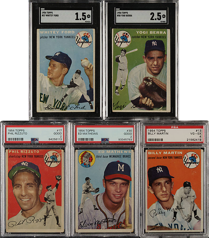 1954 Topps Hall of Fame and Star PSA- and SGC-Graded Collection (5) Including Yogi Berra, Whitey Ford, and Phil Rizzuto