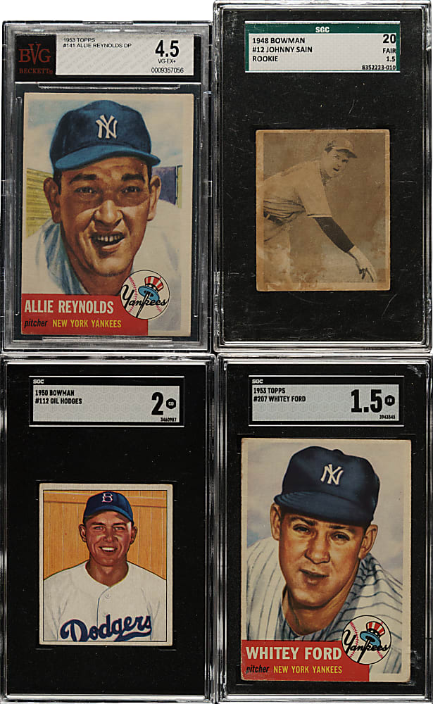 1948 to 1953 Topps and Bowman Hall of Fame and Star SGC- and BVG-Graded Collection (4) Including Gil Hodges and Whitey Ford