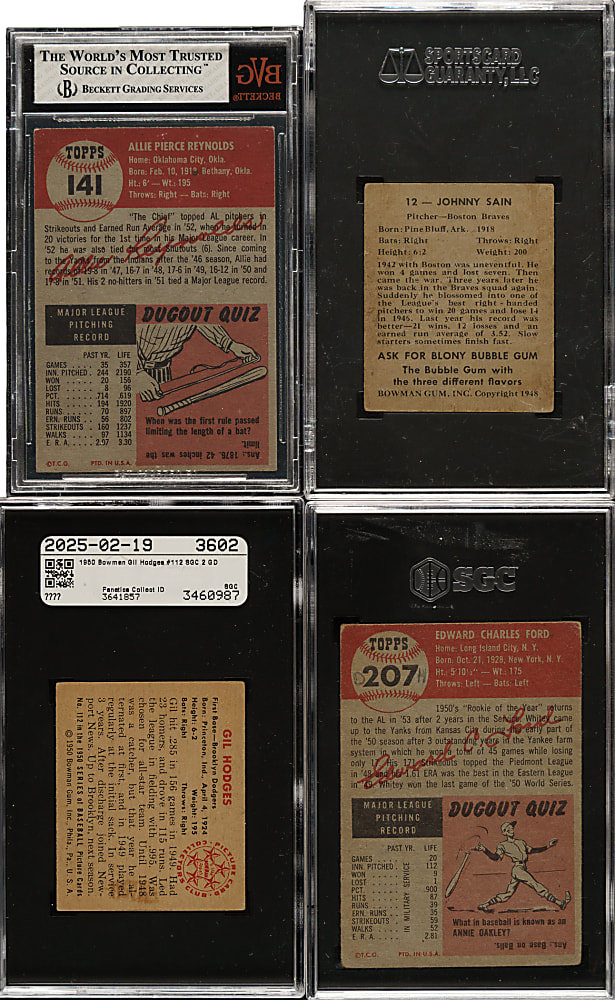 1948 to 1953 Topps and Bowman Hall of Fame and Star SGC- and BVG-Graded Collection (4) Including Gil Hodges and Whitey Ford