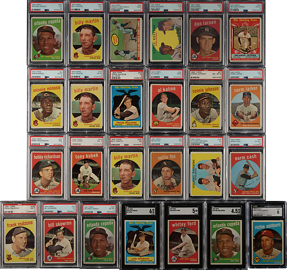 1959 Topps PSA-, SGC-, and CGC-Graded Collection (29) Including Hank Aaron, Al Kaline, and Duke Snider