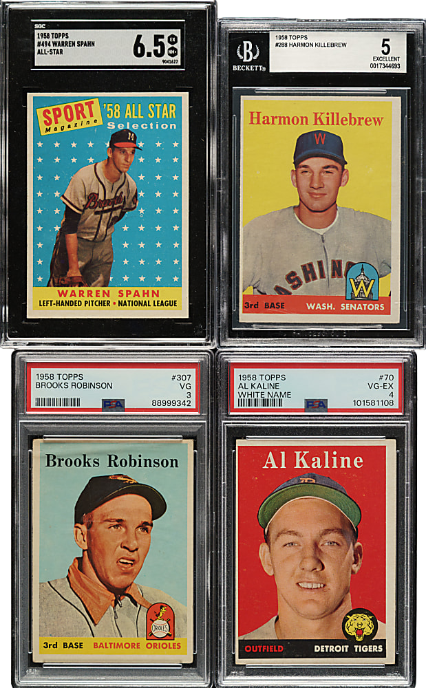 1958 Topps PSA-, SGC-, and CGC-Graded Collection (24) Including Brooks Robinson, Al Kaline, and Warren Spahn