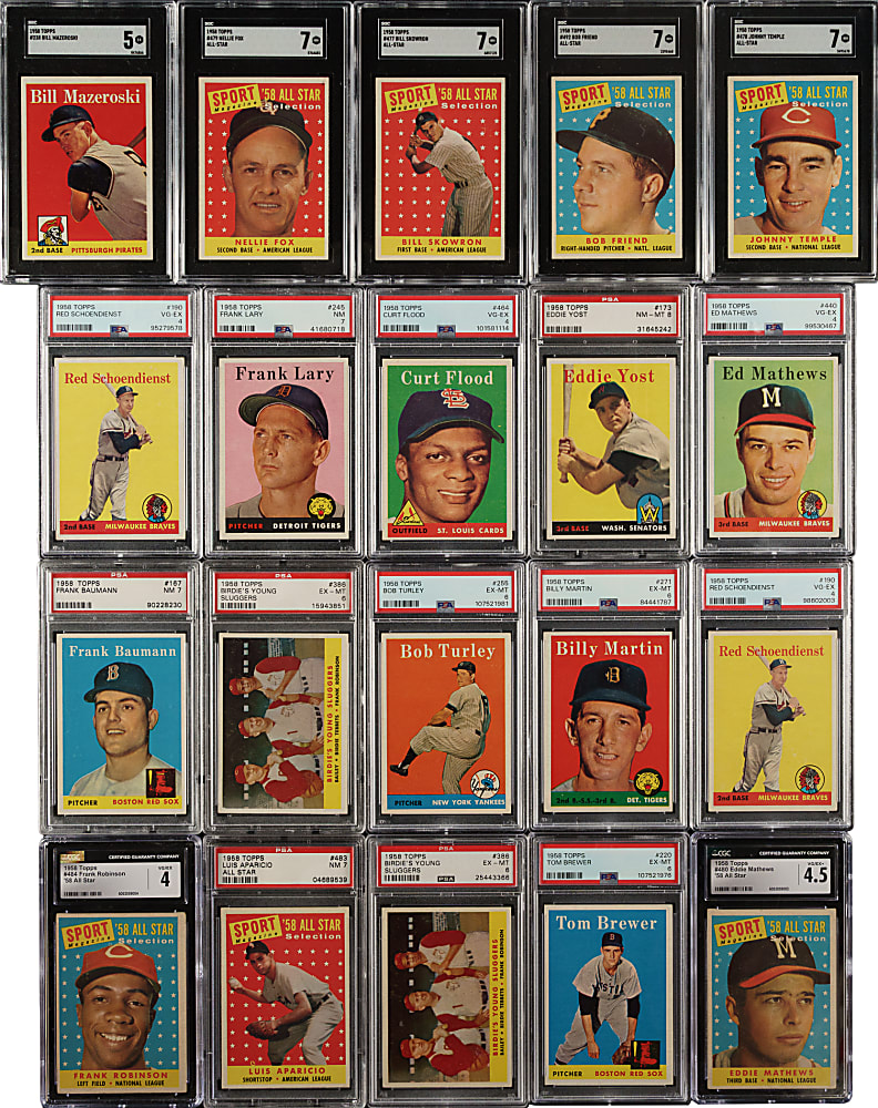 1958 Topps PSA-, SGC-, and CGC-Graded Collection (24) Including Brooks Robinson, Al Kaline, and Warren Spahn