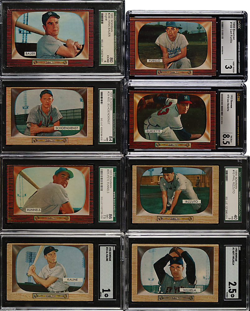 1955 Bowman CGC- and SGC-Graded Collection (8) Including Phil Rizzuto, Al Kaline, and Hoyt Wilhelm