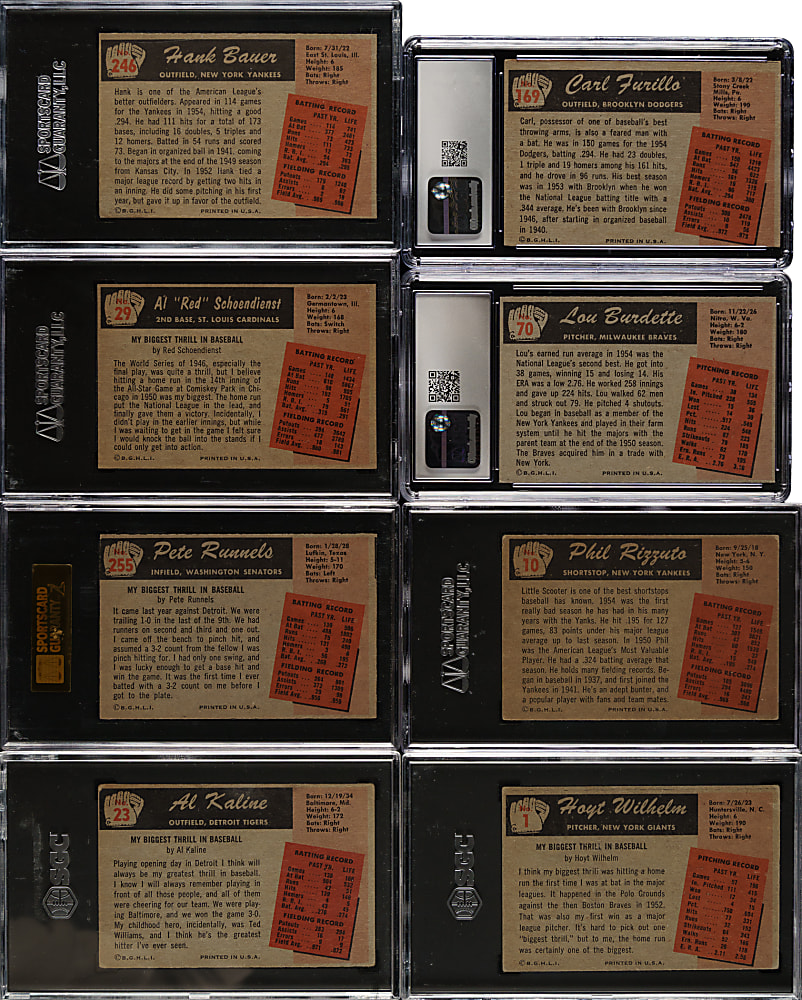 1955 Bowman CGC- and SGC-Graded Collection (8) Including Phil Rizzuto, Al Kaline, and Hoyt Wilhelm