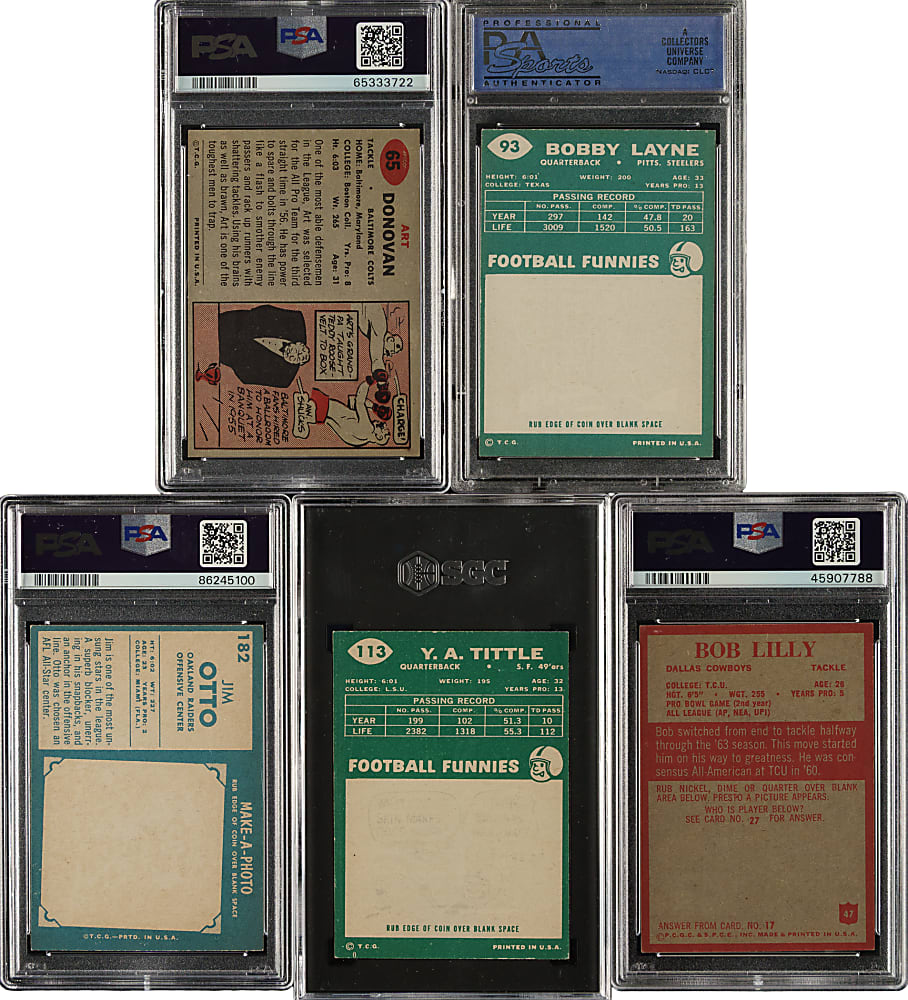 1957 to 1965 Topps and Philadelphia Football Hall of Fame PSA- and SGC-Graded Collection (5)