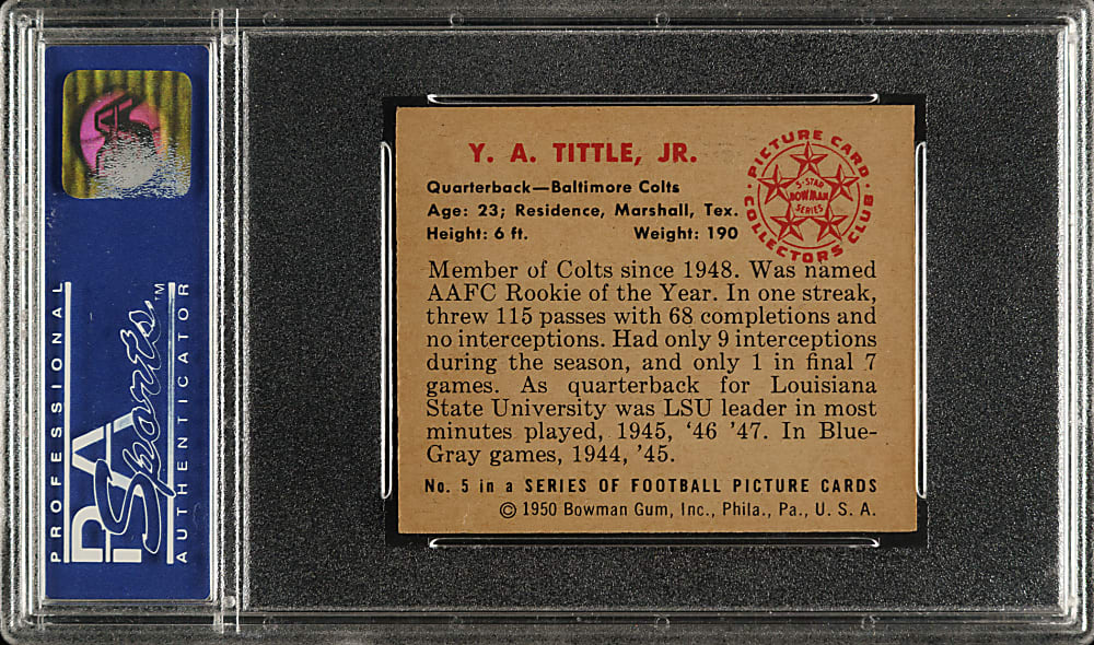 1950 Bowman Football #5 Y. A. Tittle Rookie PSA NM-MT 8