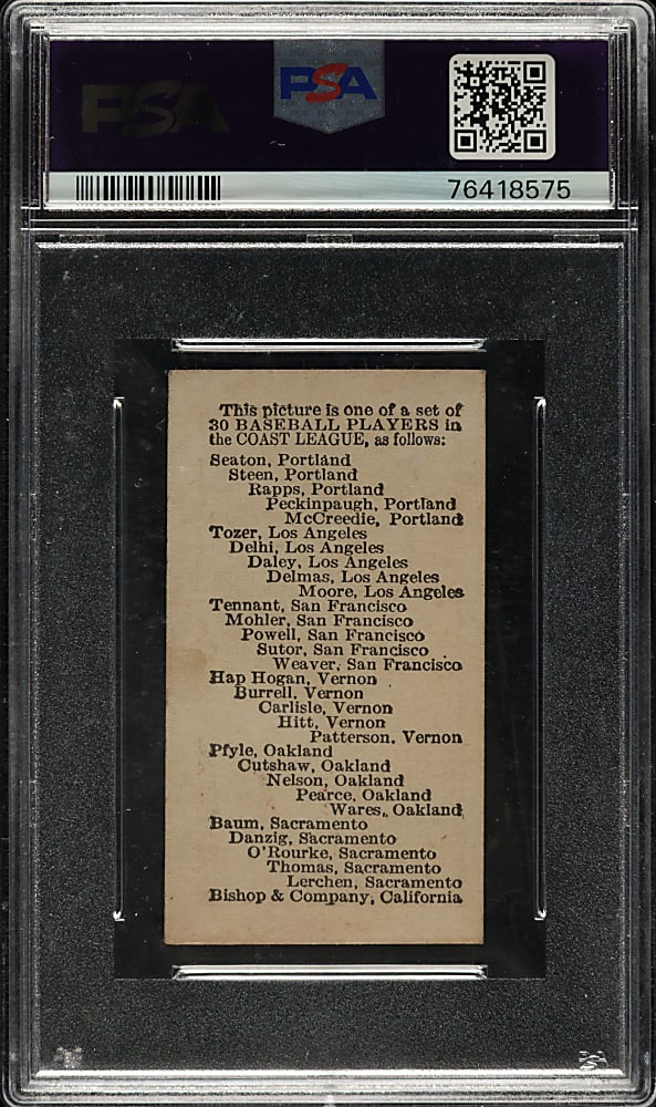 1911 E100 Bishop & Co. PCL Type I Tom Seaton PSA VG-EX 4