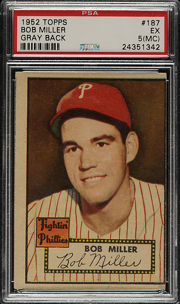 1952 Topps #187 Bob Miller PSA EX 5 (MC) - "Canadian" Gray Back