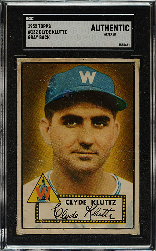 1952 Topps #132 Clyde Kluttz SGC Authentic - "Canadian" Gray Back