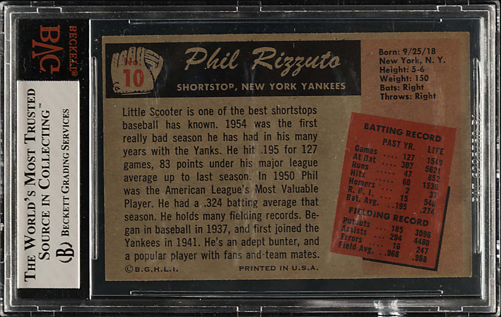 1955 Bowman #10 Phil Rizzuto BVG EX-MT 6