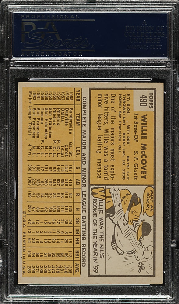 1963 Topps #490 Willie McCovey PSA NM 7