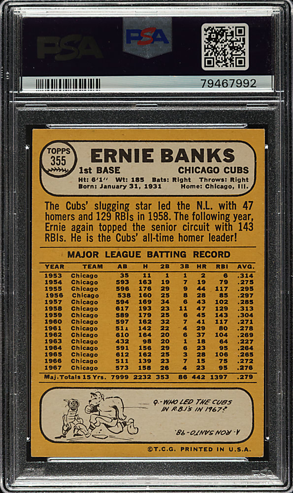 1968 Topps #355 Ernie Banks PSA NM 7