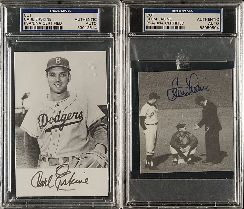 Carl Erskine and Clem Labine Cut Signature Pair - PSA/DNA