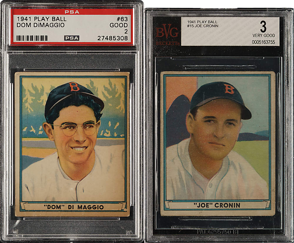 1941 R336 Play Ball #15 Joe Cronin and #63 Dom DiMaggio PSA- and BVG-Graded Pair