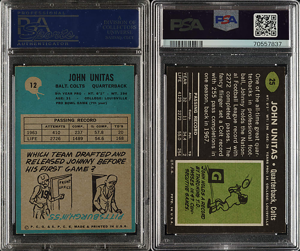 1964 and 1969 Topps and Philadelphia Football Johnny Unitas PSA-Graded Pair