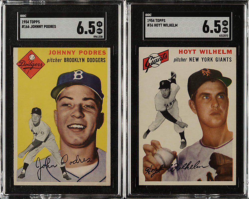 1954 Topps #36 Hoyt Wilhelm and #166 Johnny Podres SGC EX/NM+ 6.5 Pair