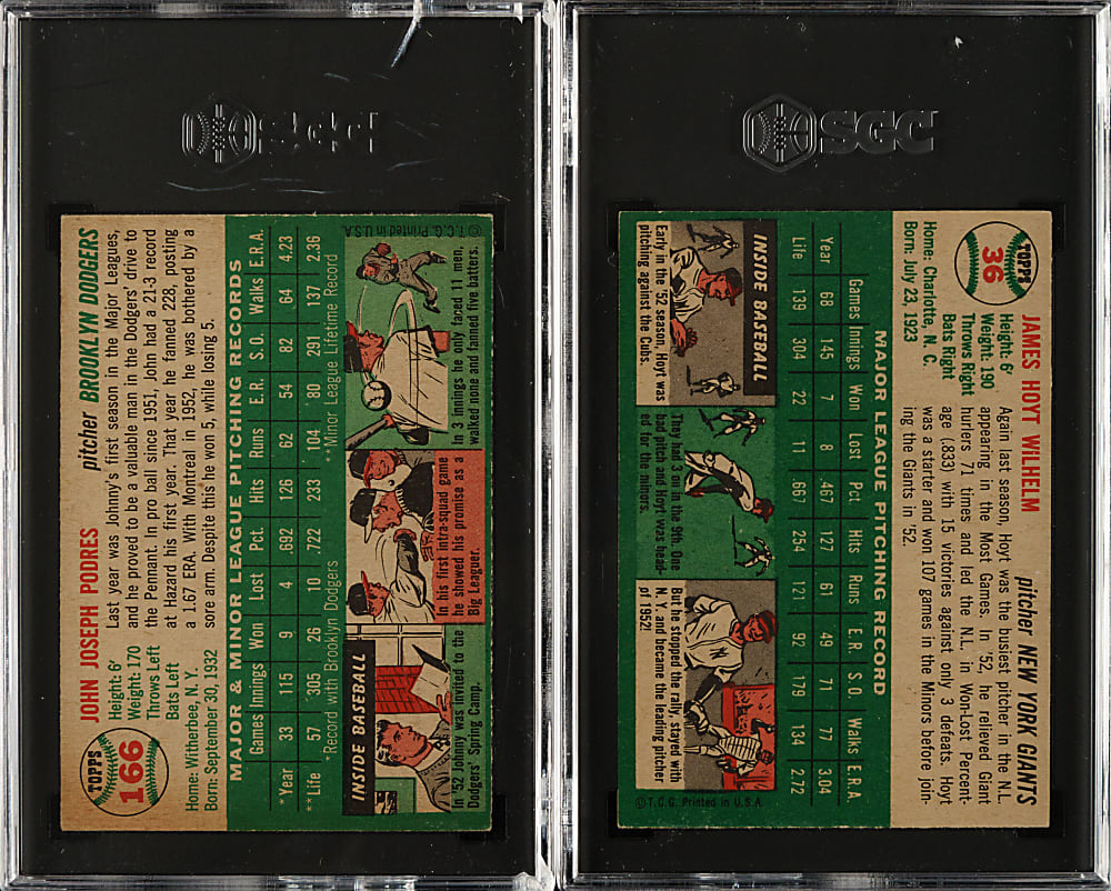 1954 Topps #36 Hoyt Wilhelm and #166 Johnny Podres SGC EX/NM+ 6.5 Pair