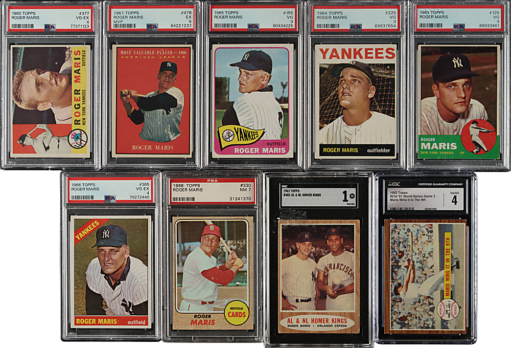 1959 to 1968 Topps and Post Cereal Roger Maris PSA-, CGC-, and SGC-Graded Collection (13)