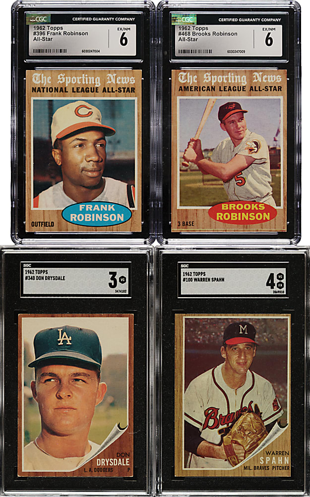 1962 Topps Hall of Fame CGC- and SGC-Graded Collection (12) Including Warren Spahn, Don Drysdale, and Brooks Robinson