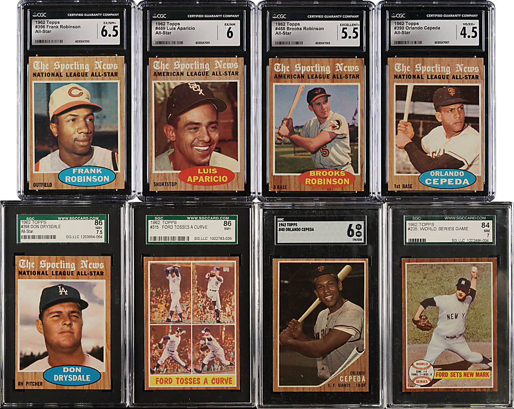 1962 Topps Hall of Fame CGC- and SGC-Graded Collection (12) Including Warren Spahn, Don Drysdale, and Brooks Robinson
