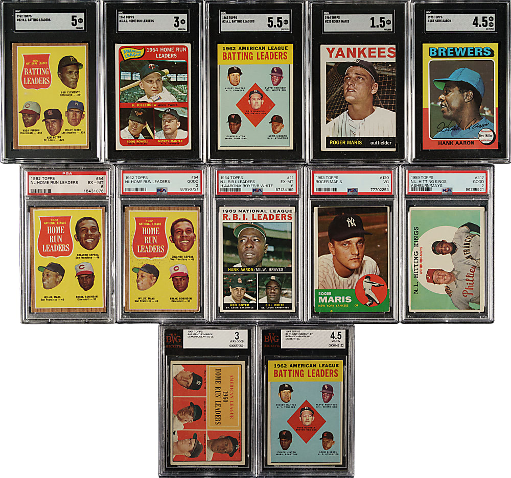 1958 to 1975 Topps Hall of Fame and Star PSA-, BVG-, and SGC-Graded Collection (16) Including Hank Aaron, Mickey Mantle, and Willie Mays