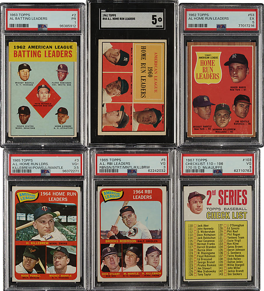 1961 to 1967 Topps Mickey Mantle PSA- and SGC-Graded Collection (6)