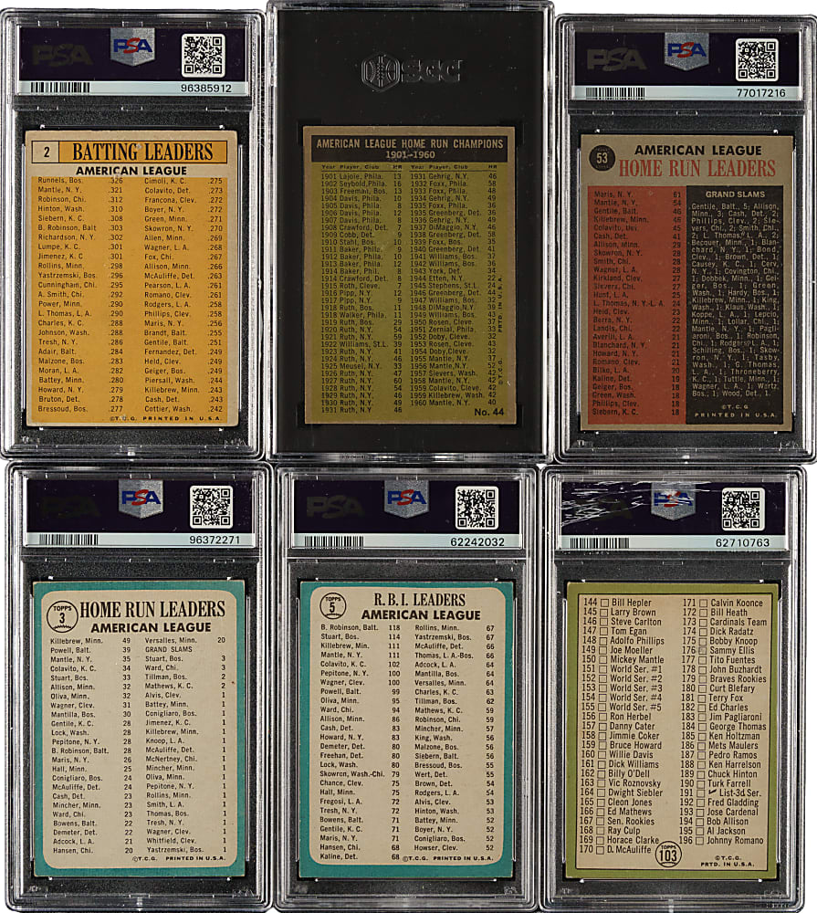 1961 to 1967 Topps Mickey Mantle PSA- and SGC-Graded Collection (6)