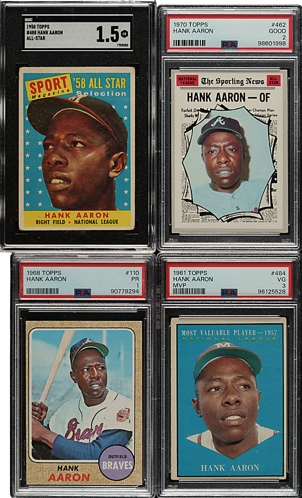 1958 to 1975 Topps Hank Aaron PSA-, CGC-, and SGC-Graded Collection (13)