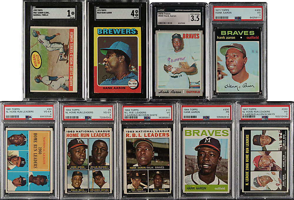 1958 to 1975 Topps Hank Aaron PSA-, CGC-, and SGC-Graded Collection (13)