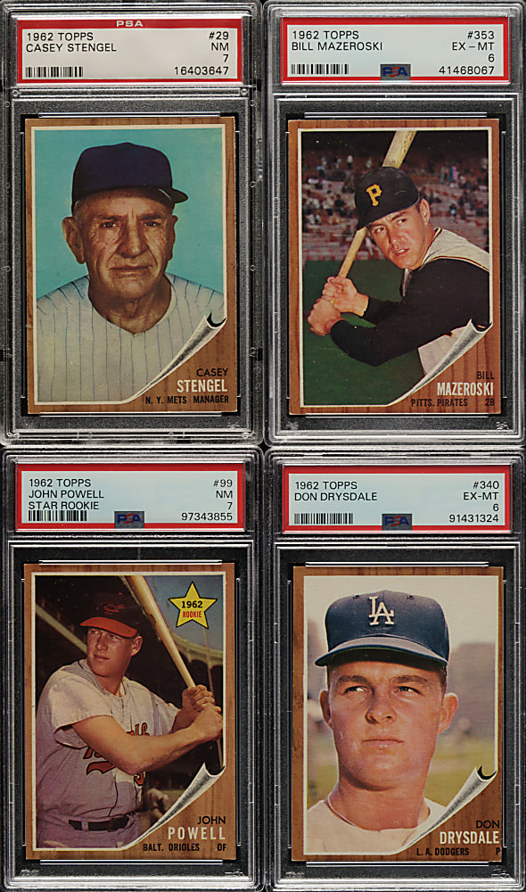 1962 Topps PSA-Graded Collection (22) Including Don Drysdale, Casey Stengel, and, Bill Mazeroski
