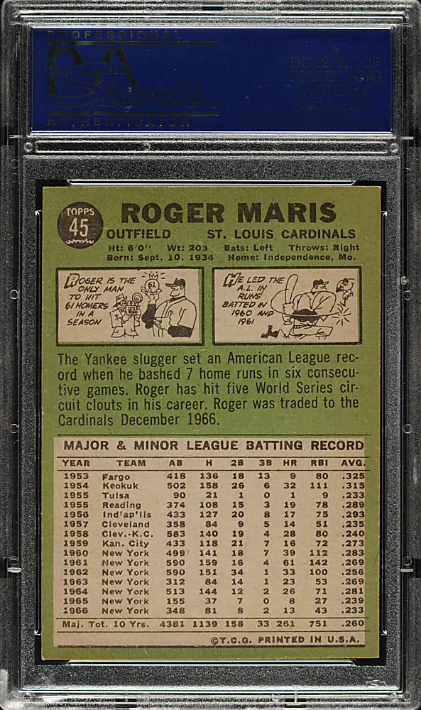 1967 Topps #45 Roger Maris PSA NM 7