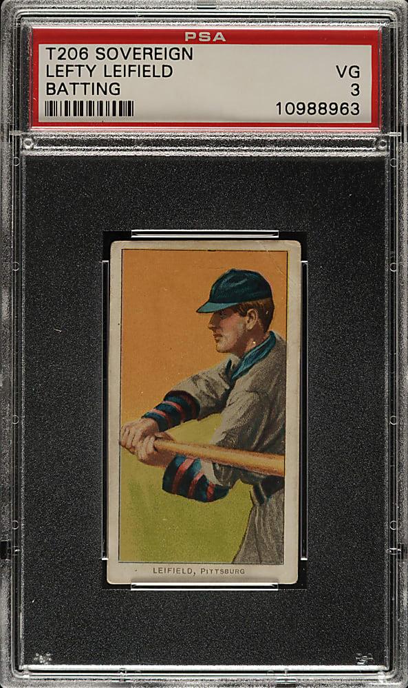 1909-1911 T206 White Border Lefty Leifield Batting PSA VG 3 - Sovereign 350 Back