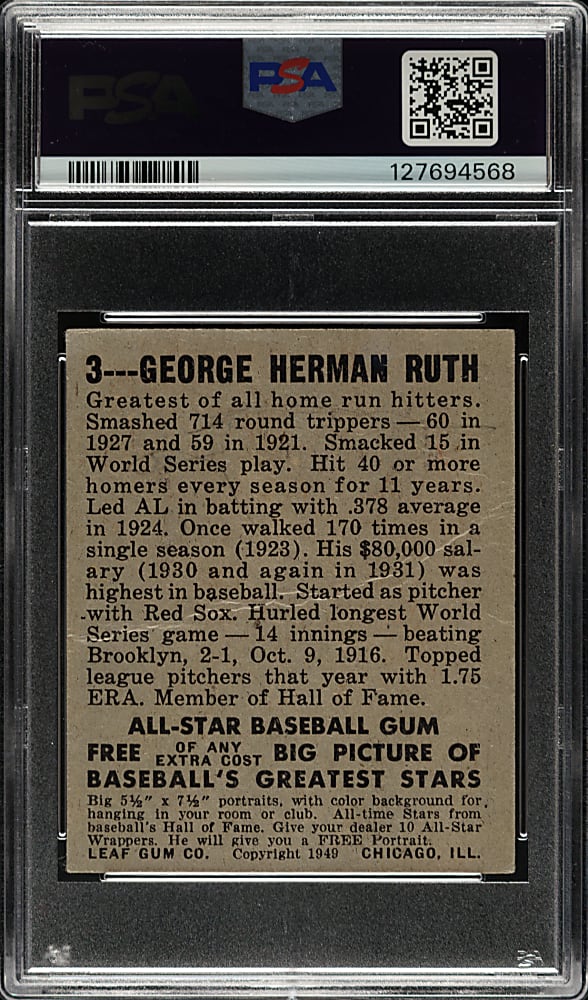 1948-1949 Leaf Gum #3 Babe Ruth PSA FAIR 1.5