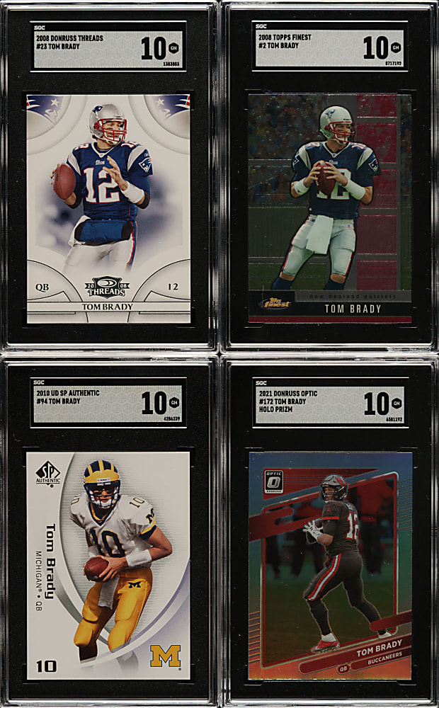 2005 to 2021 Topps, Upper Deck and Bowman Football Tom Brady SGC GEM MINT 10 Collection (14)