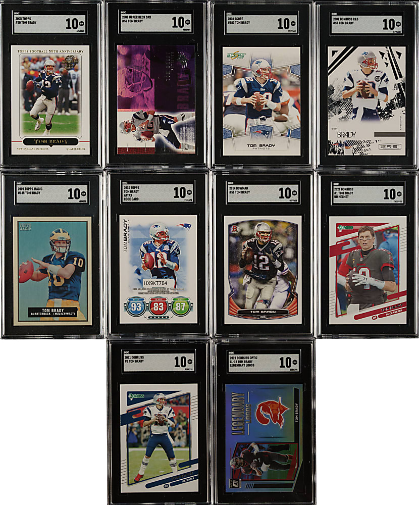 2005 to 2021 Topps, Upper Deck and Bowman Football Tom Brady SGC GEM MINT 10 Collection (14)