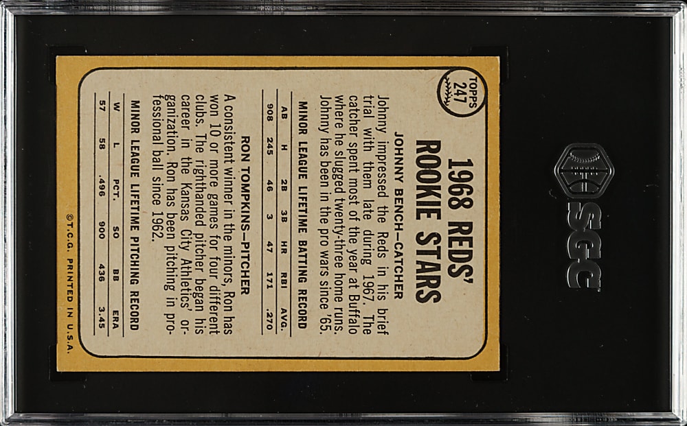 1968 Topps #247 Johnny Bench Rookie SGC EX 5