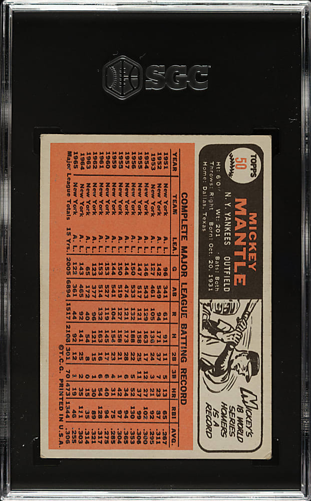1966 Topps #50 Mickey Mantle SGC GOOD 2