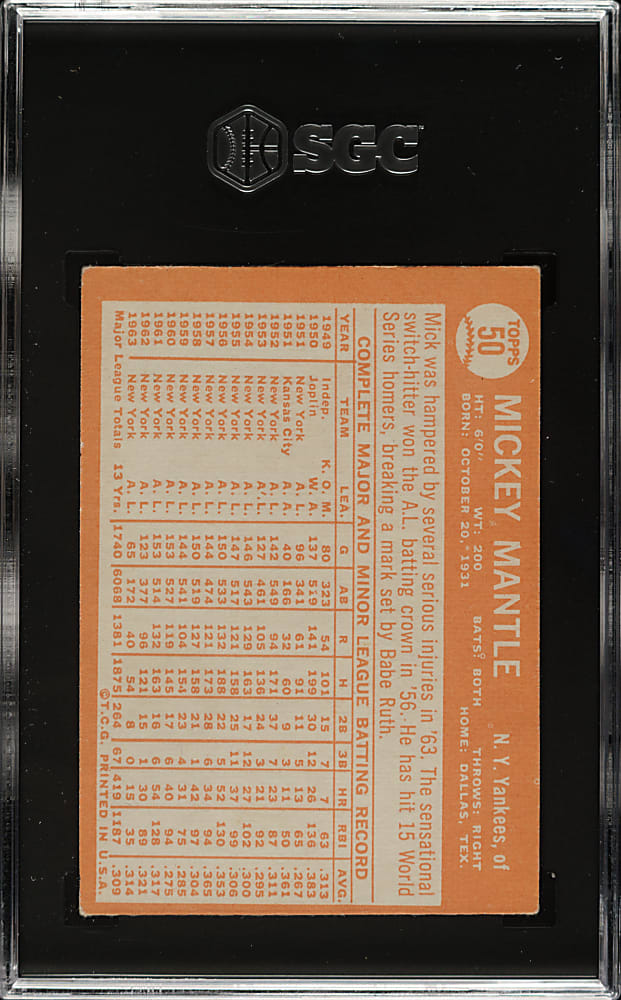 1964 Topps #50 Mickey Mantle SGC GOOD 2