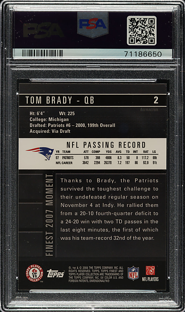 2008 Topps Finest Football #2 Tom Brady PSA MINT 9