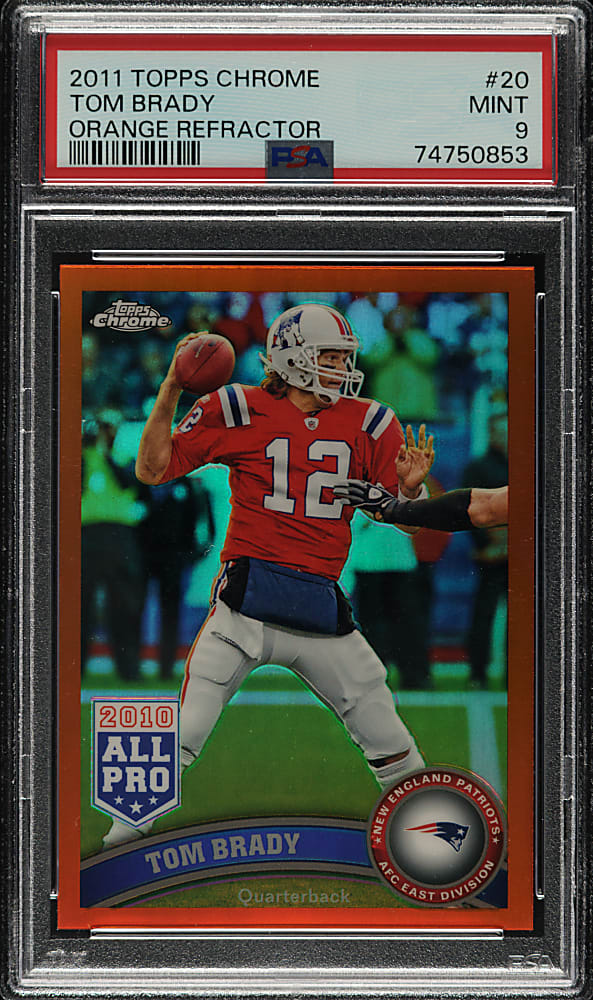 2011 Topps Chrome Football #20 Tom Brady Orange Refractor PSA MINT 9