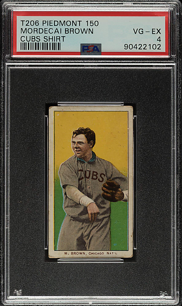 1909-1911 T206 White Border Mordecai Brown Cubs on Shirt PSA VG-EX 4