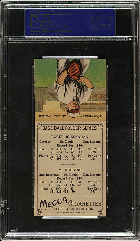 1911 T201 Mecca Double Folder Miller Huggins/Roger Bresnahan PSA EX-MT 6