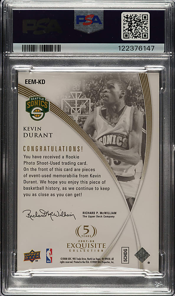 2007-2008 Upper Deck Exquisite Collection Exclusives Memorabilia Basketball #EEM-KD Kevin Durant Rookie #20/35 PSA Authentic