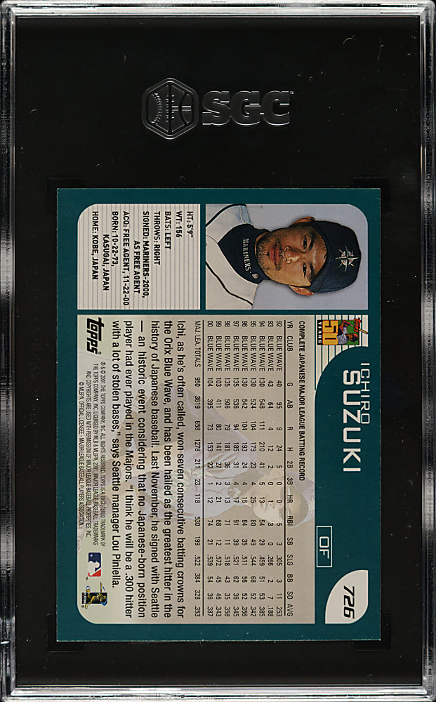 2001 Topps #726 Ichiro Suzuki Rookie SGC MINT 9