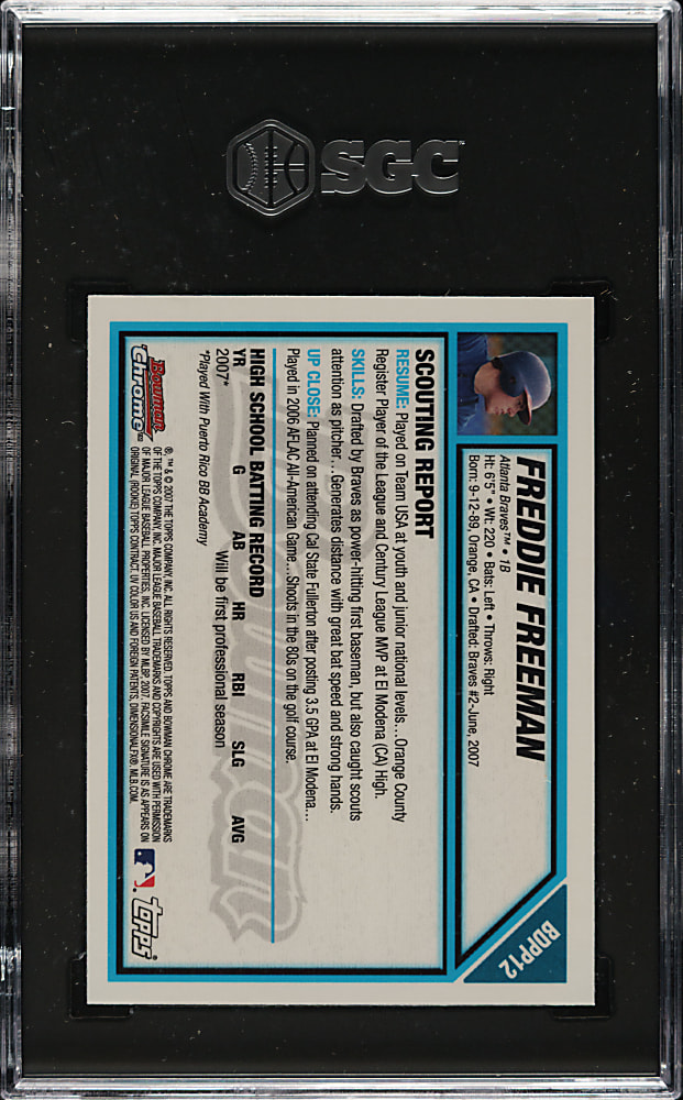 2007 Bowman Draft Picks #BDPP12 Freddie Freeman SGC GEM MINT 10