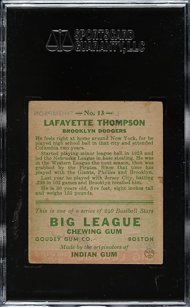 1933 R319 Goudey #13 Lafayette Thompson SGC VG/EX 50