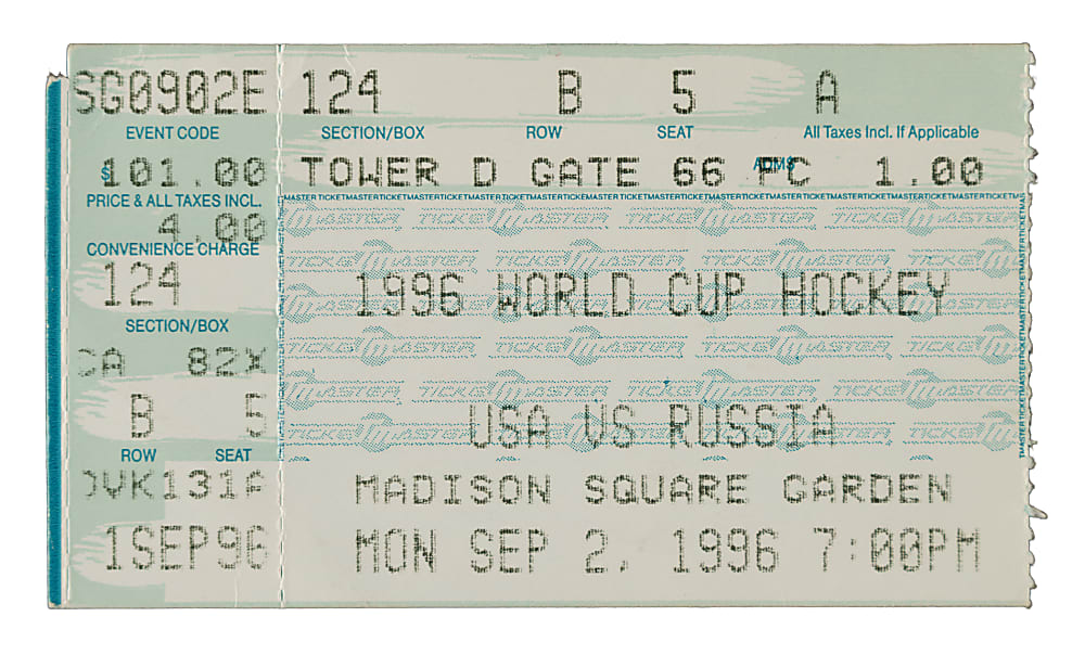 September 2, 1996 United States (vs. Russia) World Cup Hockey Group Stage Ticket Stub