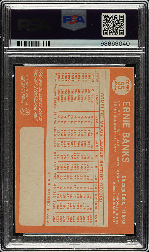1964 Topps #55 Ernie Banks PSA EX-MT 6